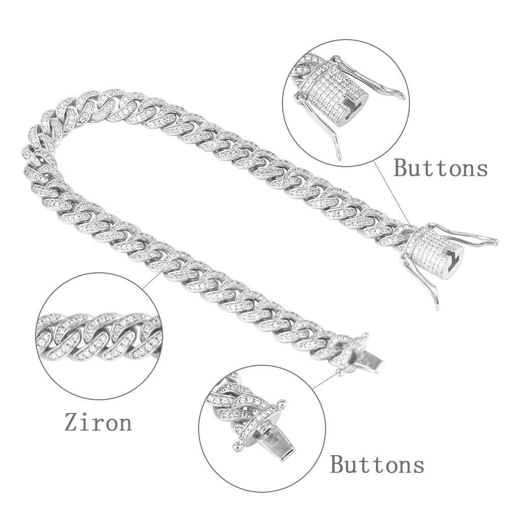 8MM White Gold Micro Cuban Link Bracelet