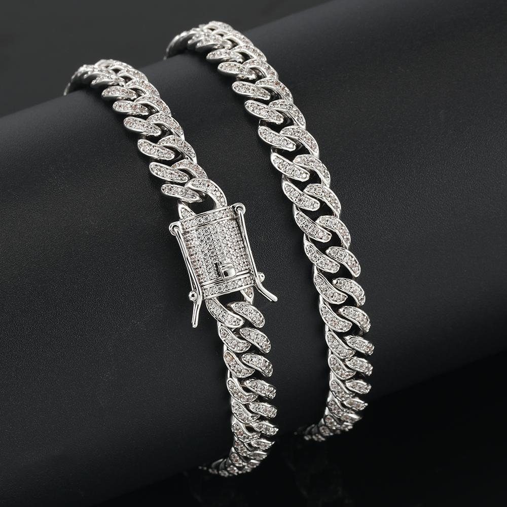 8MM White Gold Plated Iced Out Micro Cuban Link Chain