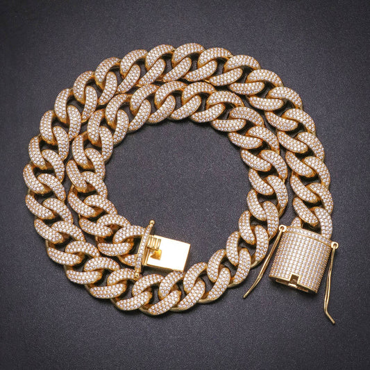 15MM 18K Gold Chunky Iced out Cuban Link Chain