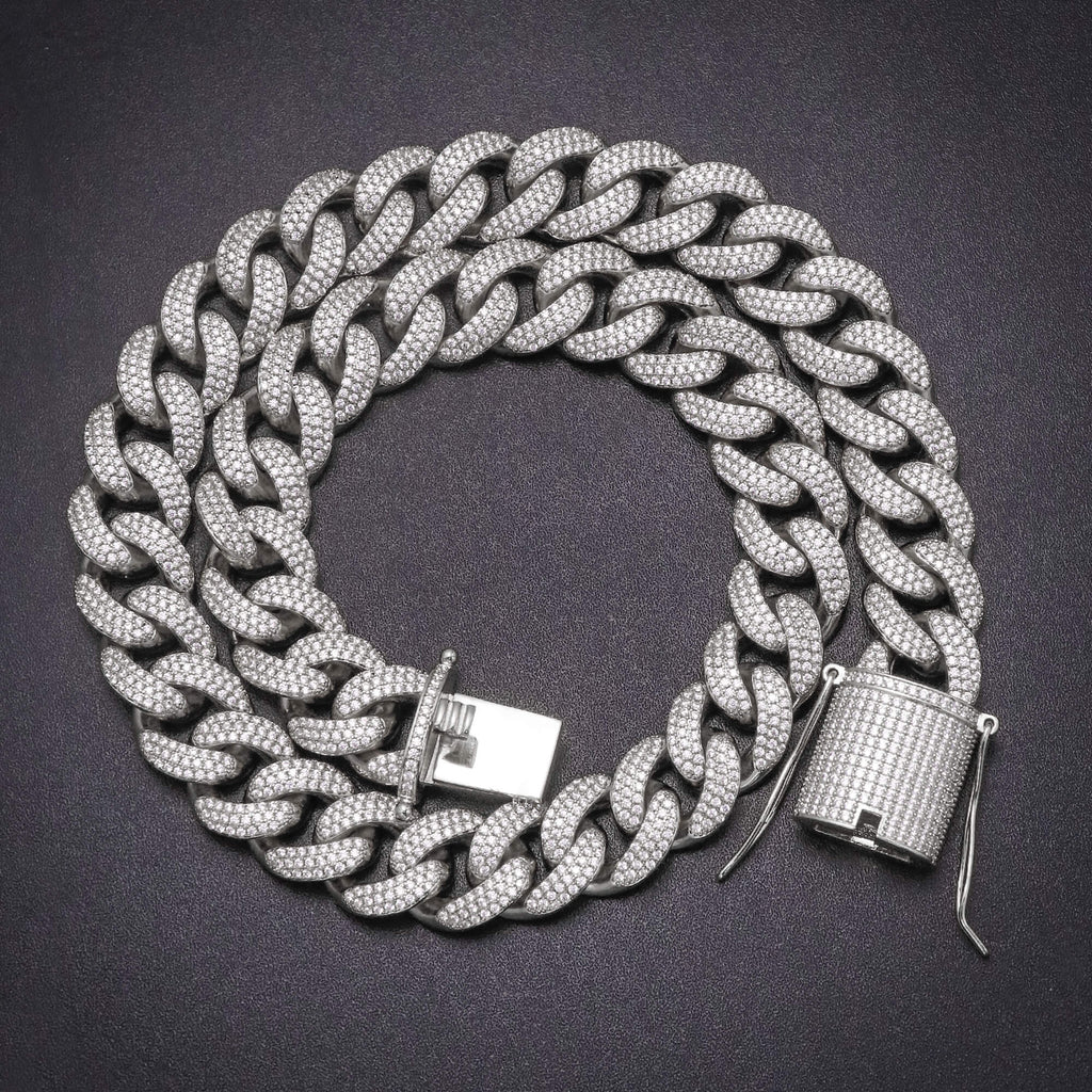 15MM White Gold Chunky Iced out Cuban Link Chain