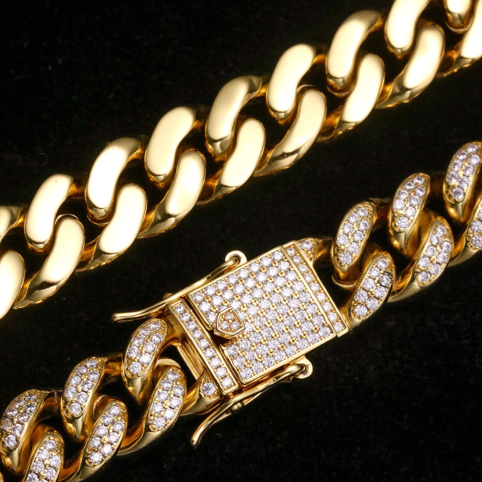 12MM 14K Gold Plated Iced Out Flooded Miami Cuban Link Chain