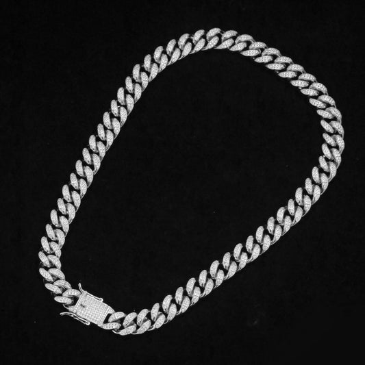 12MM White Plated Iced Out Flooded Miami Cuban Link Chain