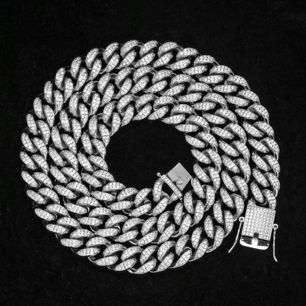 12MM White Plated Iced Out Flooded Miami Cuban Link Chain