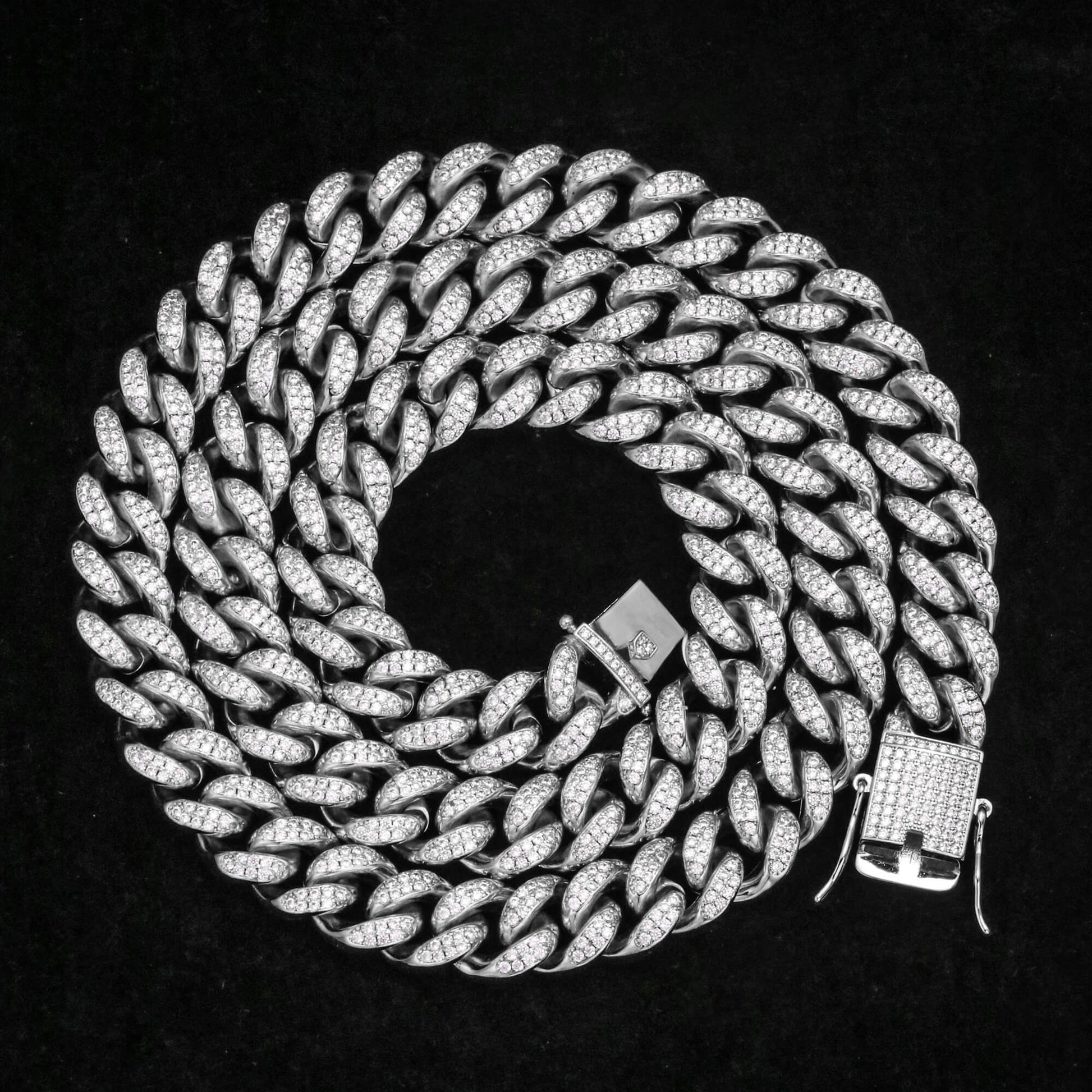 12MM White Plated Iced Out Flooded Miami Cuban Link Chain