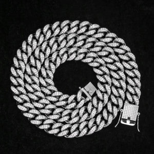 12MM White Plated Iced Out Flooded Miami Cuban Link Chain