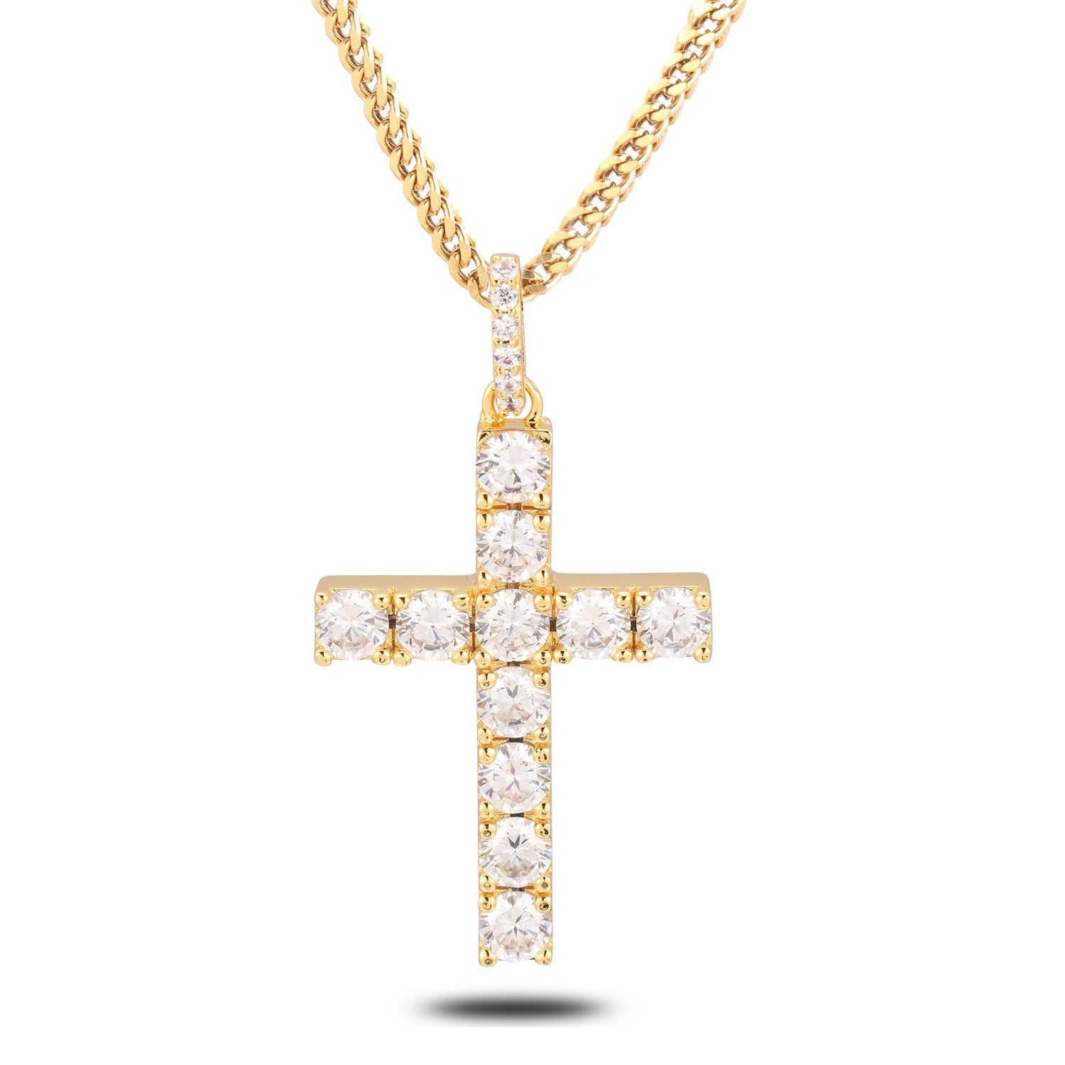 Gold CZ Stone Cross Pendant with 3MM Franco Chain