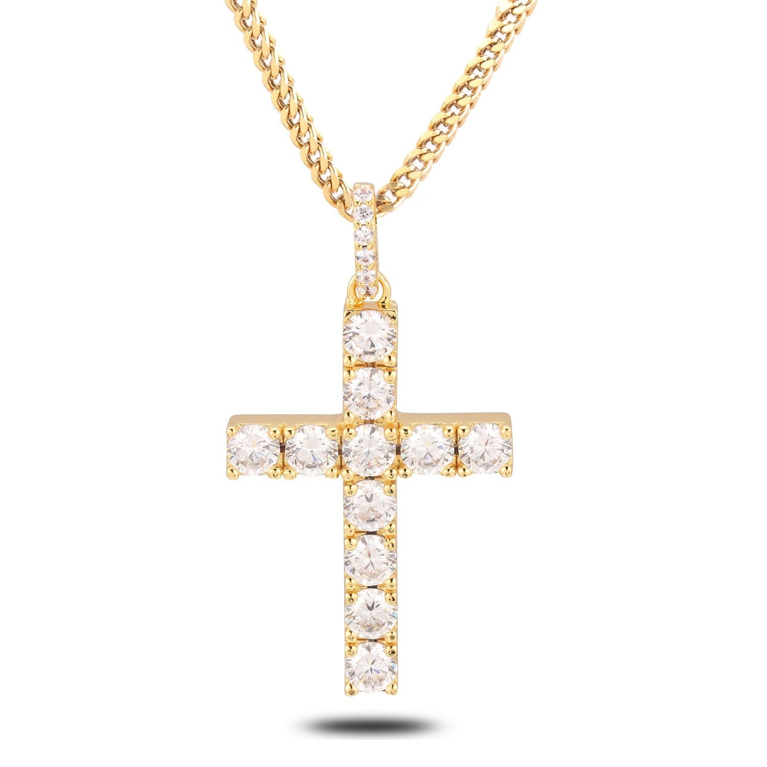 Gold CZ Stone Cross Pendant with 3MM Franco Chain Thegoldlinks