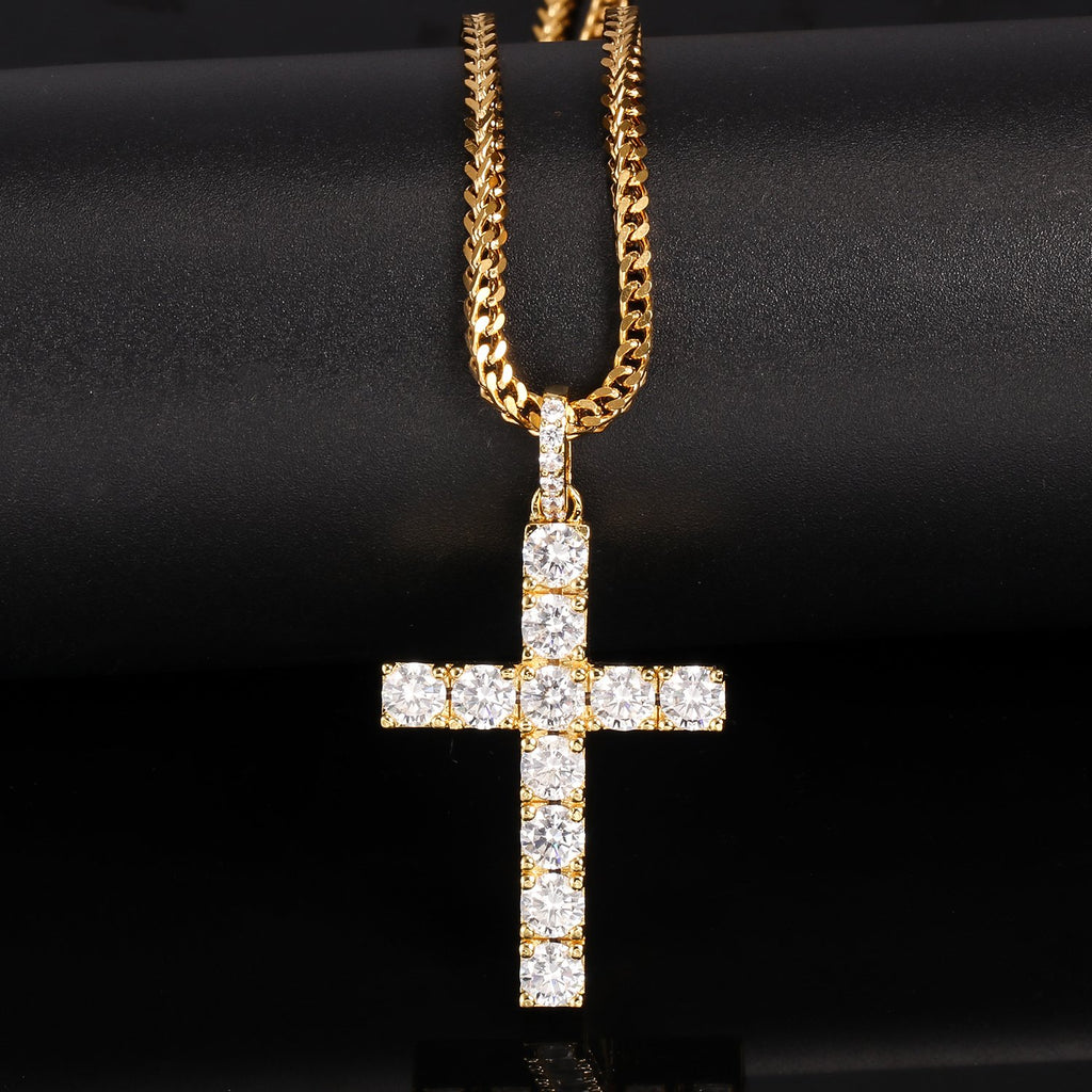 Gold CZ Stone Cross Pendant with 3MM Franco Chain