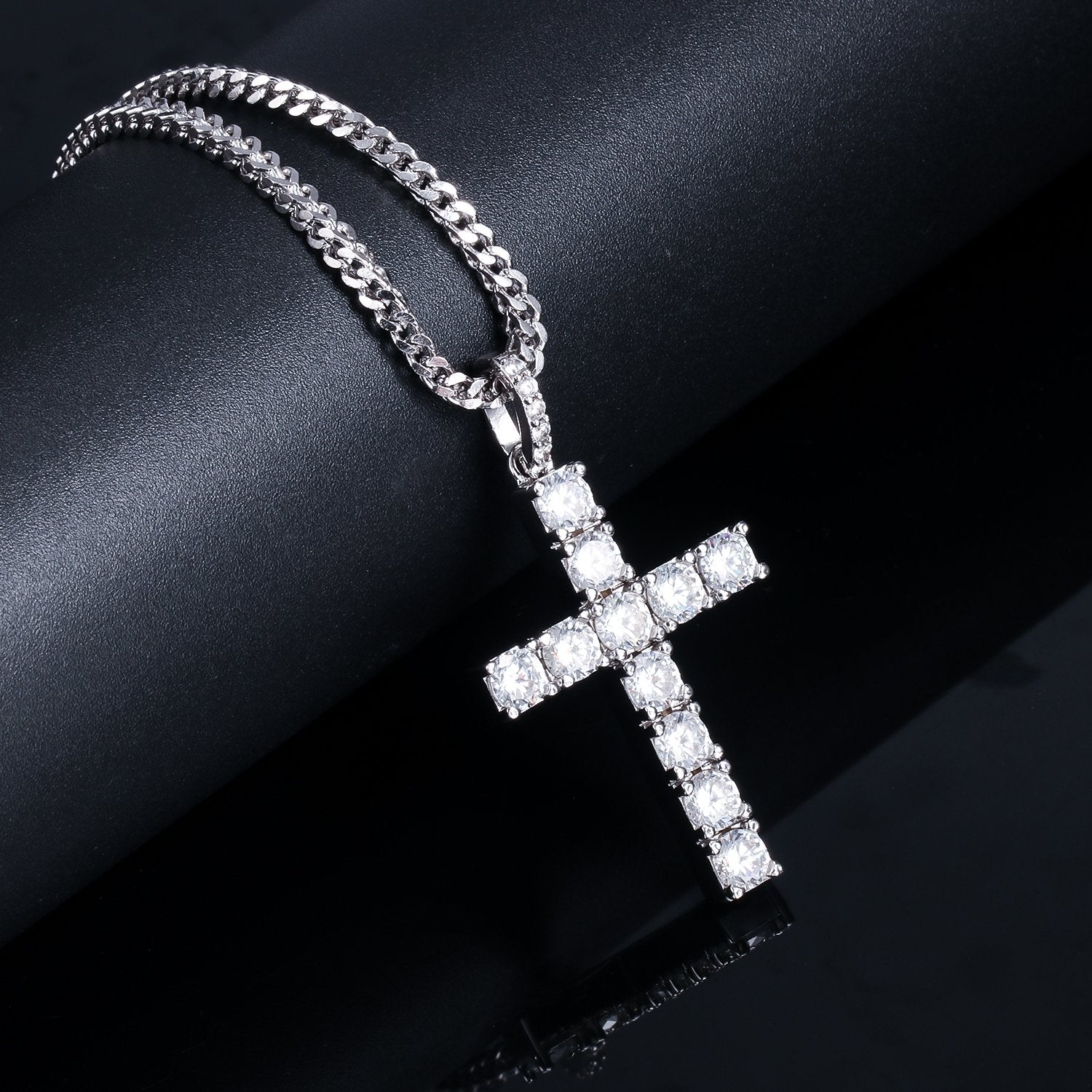 White Gold CZ Stone Cross Pendant with 3MM Franco Chain