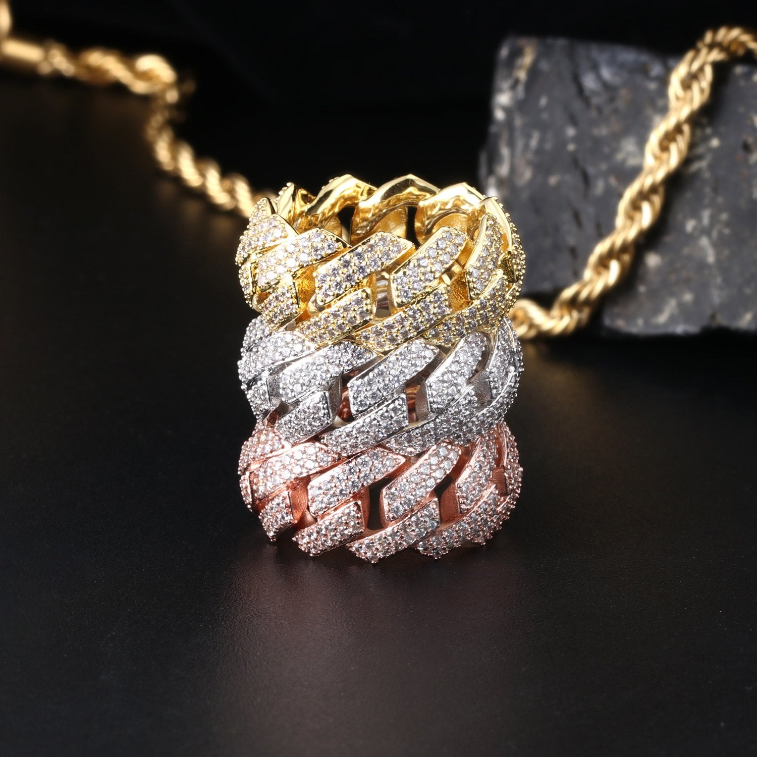 18K Gold Iced Cuban Link Ring