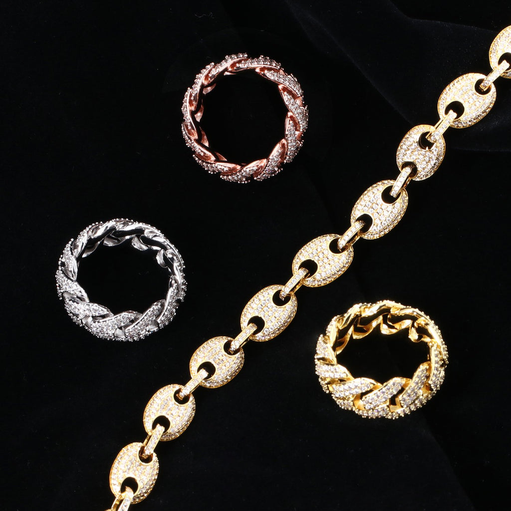 18K Gold Iced Cuban Link Ring