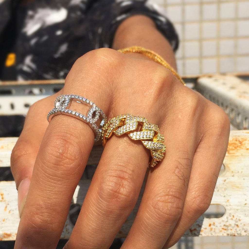 18K Gold Iced Cuban Link Ring