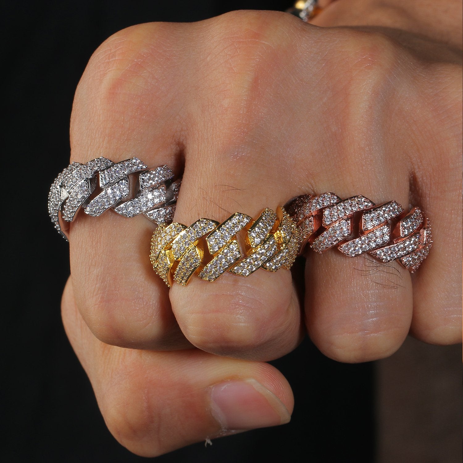 18K Gold Iced Cuban Link Ring