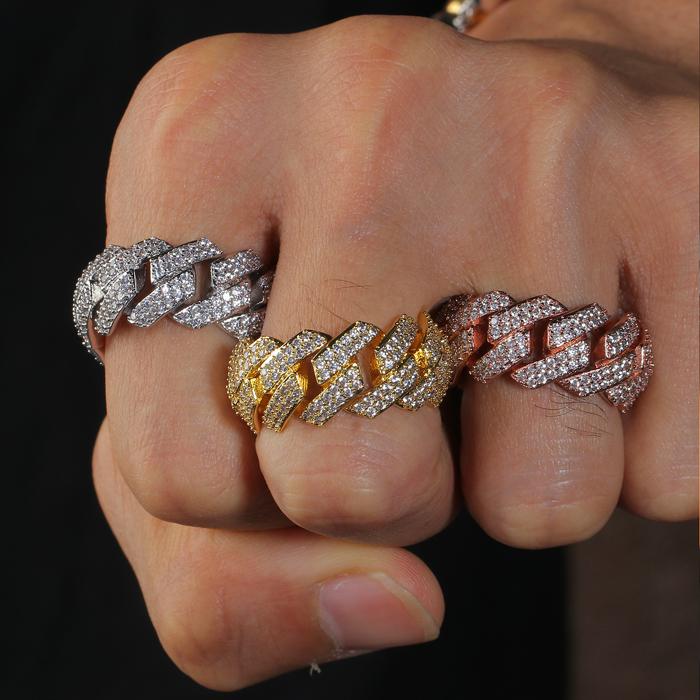 White Gold Iced Cuban Link Ring Thegoldlinks