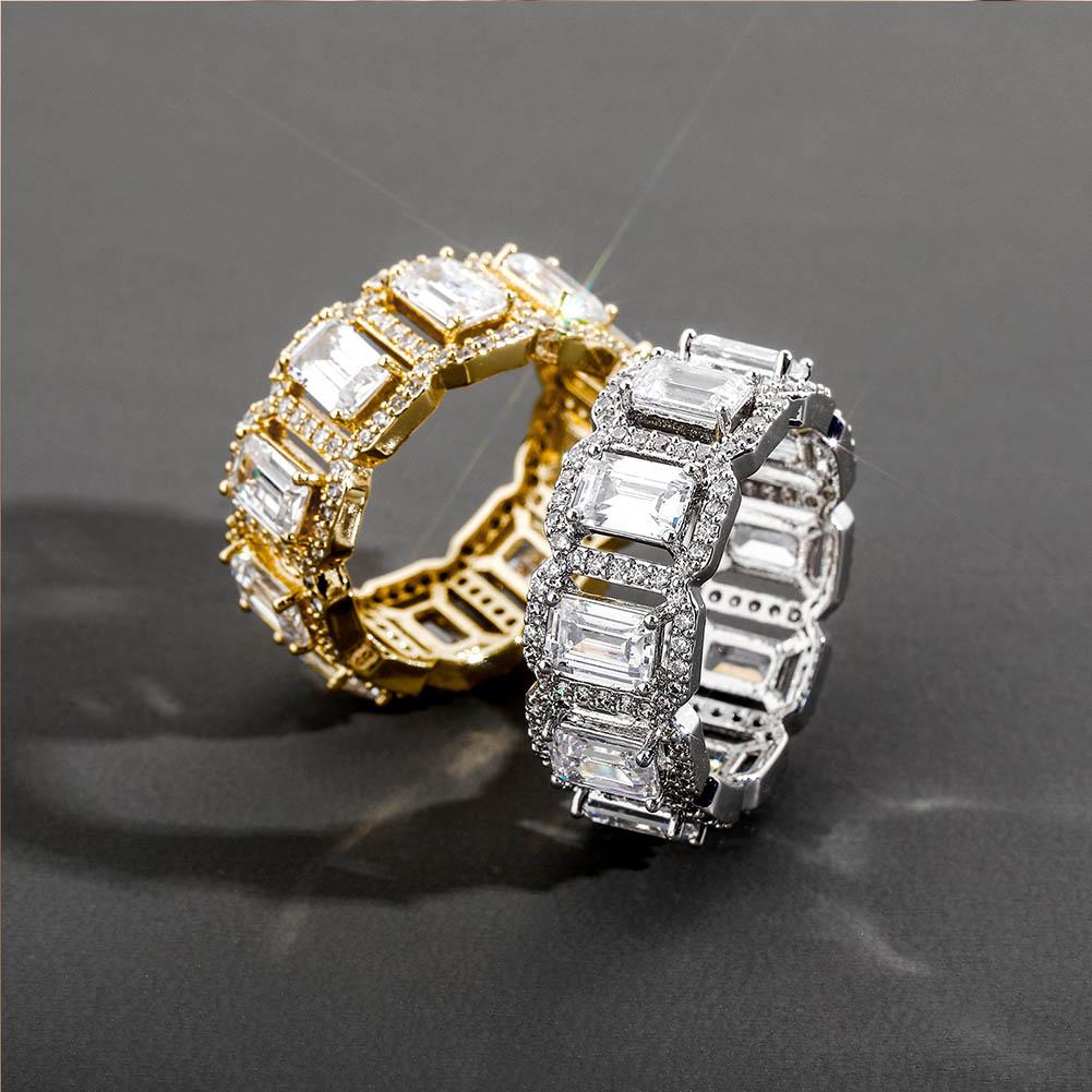 18k Gold Iced Out Four Claws Baguette Ring