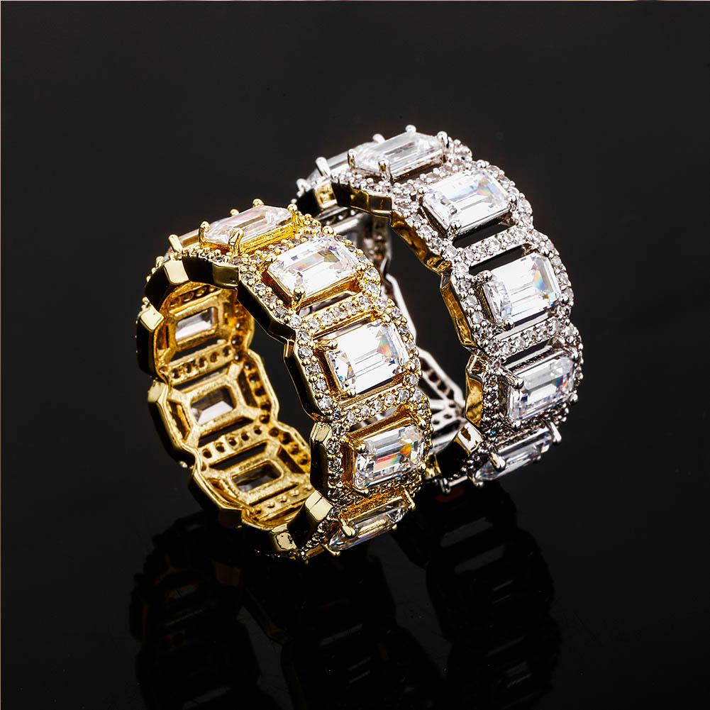 18k Gold Iced Out Four Claws Baguette Ring