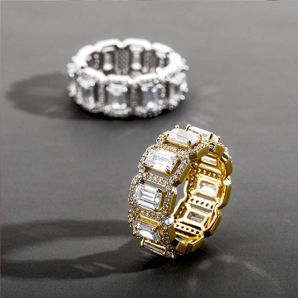 18k Gold Iced Out Four Claws Baguette Ring