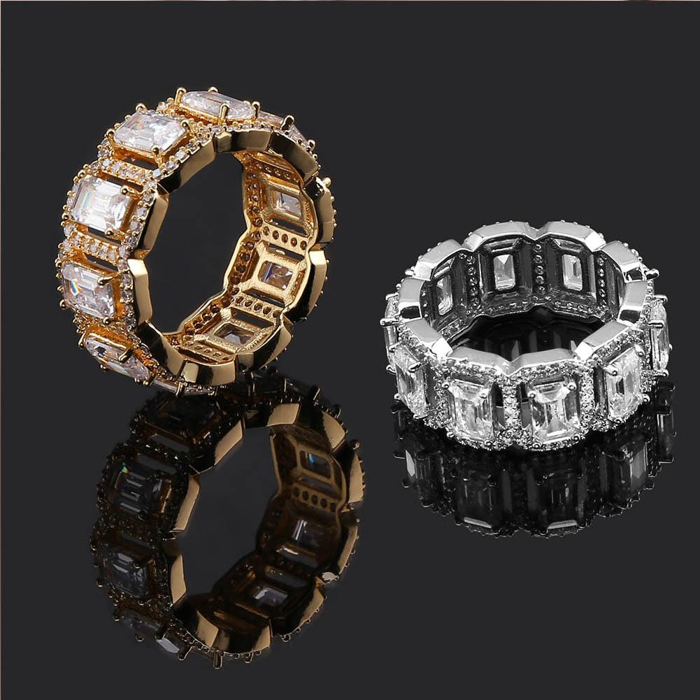 18k Gold Iced Out Four Claws Baguette Ring