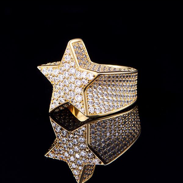 18K Gold Iced Star Ring
