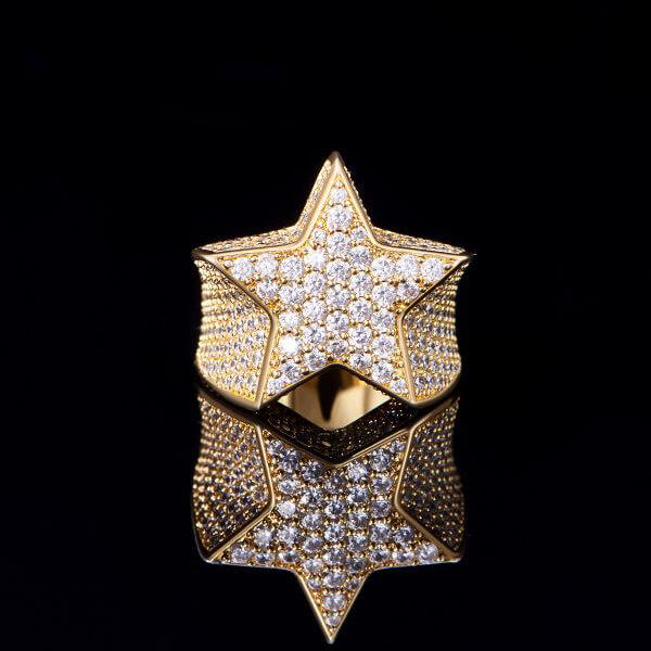 18K Gold Iced Star Ring